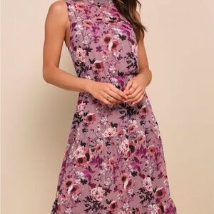 Lulu’s In My Dreams Mauve Floral Print Midi Dress